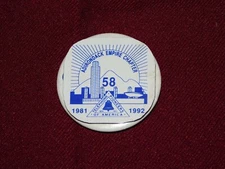 VINTAGE PIN BACK BUTTON 1981 1992 TELEPHONE PIONEERS OF AMERICA ADIRONDACK CHPTR