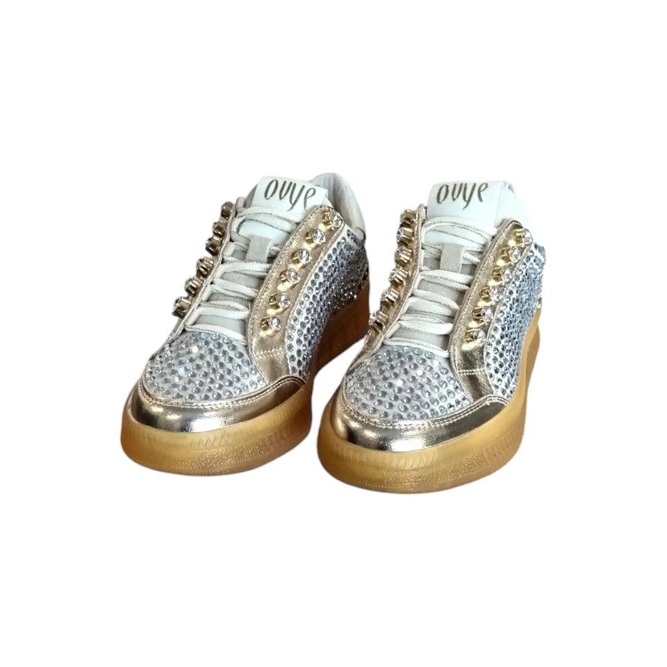 Scarpa donna OVYE' sneakers in camoscio leggero e pelle con strass e suola alta - Immagine 2 di 4