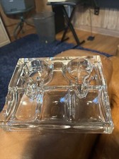 Antique Glass Double Inkwell Desk Organizer Dated 1911 Made in USA Heavy Clear