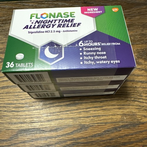 Lot of 3 Flonase Nighttime Allergy Relief 36 Tablets Each Expiration 02