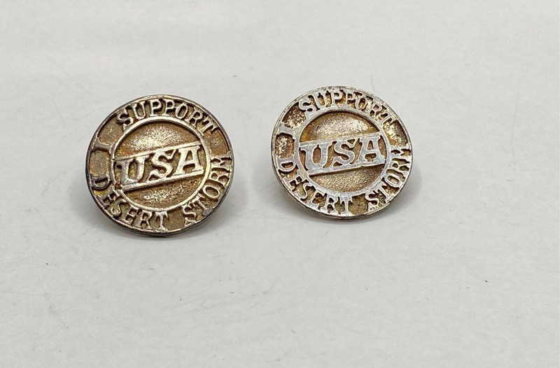 Vintage I Support USA Desert Storm Lapel Pins Lot of 2 Silver Tone Military 90s