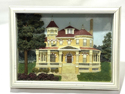 Vintage 3-D Victorian Mansion 12.5''x9.25'' Frame Wall Art