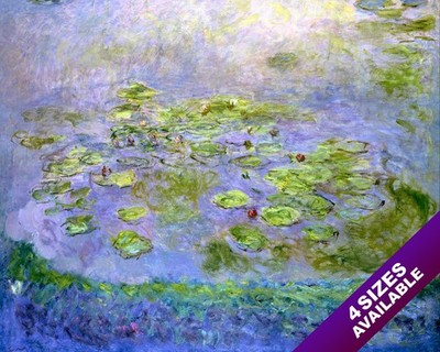 POND WITH WATER LILLIES LILLY PADS CLAUDE MONET PAINTING ART REAL CANVAS PRINT