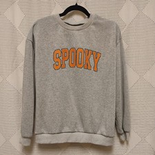 Gray Sweatshirt with Orange 'Spooky' Print Halloween Women's Size Small