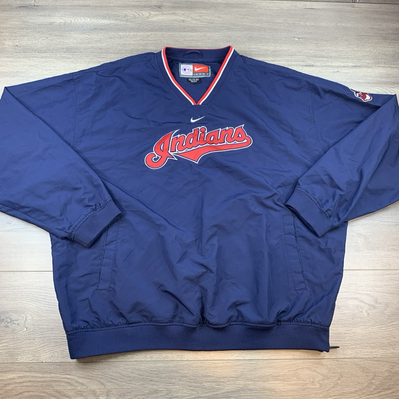 SACAI X NIKE Giacca a vento vintage Y2K Cleveland Indians retrò Nike Team ricamata uomo XXL blu navy