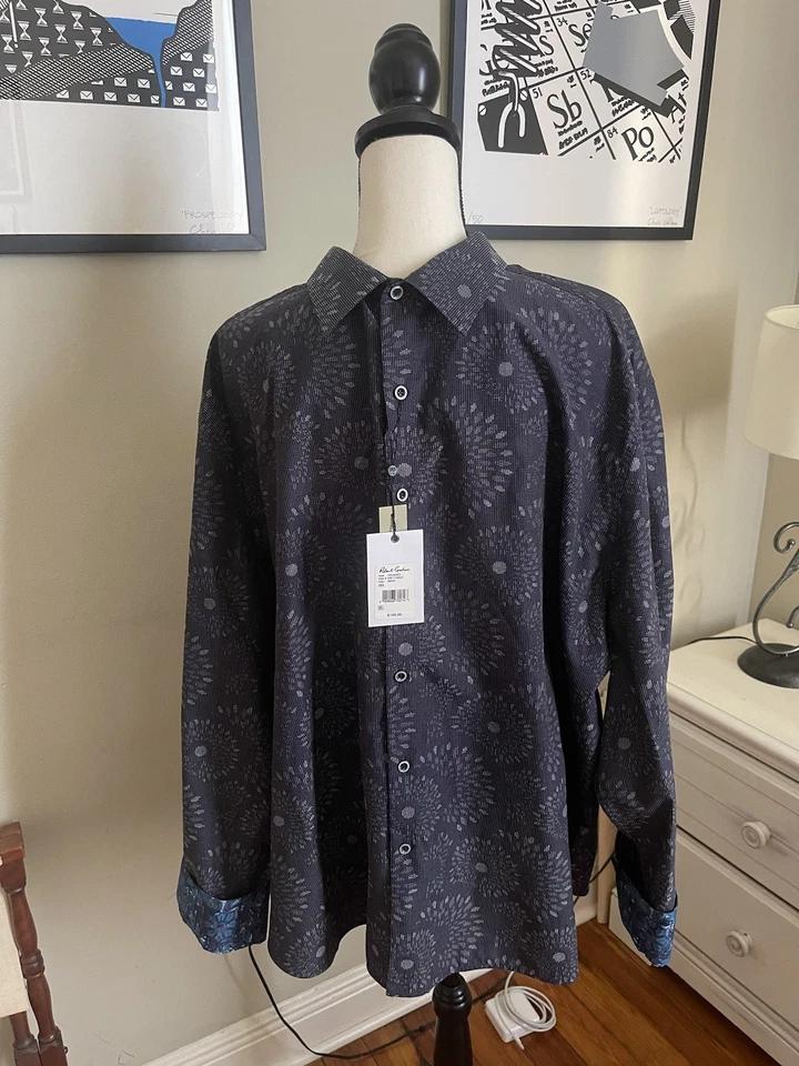 CONJUNTO DE 2 BELAS CAMISAS DE BOTÃO AZUL DO DESIGNER ROBERT GRAHAM (4XL) - Imagem 2 de 4