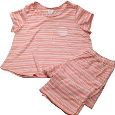 Matalan Striped Pyjamas Ladies Size 20-22 Peach Short Sleeves Bedtime Soft PJs