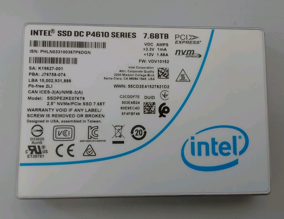 Intel DC P4610 7.68TB SSD NVMe U.2 SSDPE2KE076T8 PCIe 2.5" Enterprise Server