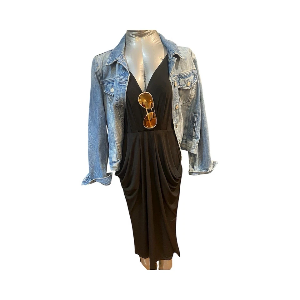 BCBGeneration Black Draped Dress with Pockets Size Small - Image 2 of 4