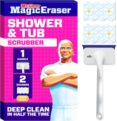 Mr. Clean Magic Eraser Shower & Tub Scrubber with Handle, 2 Erasers