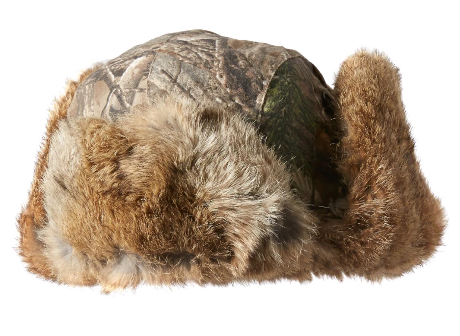 Genuine Rabbit Fur Trapper Hat Camo Hunting Alaskan Taslan Cap Yukon Tracks New - Image 4 of 4