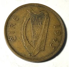 1943 Ireland Republic Penny - Bronze Irish Cent - Hen - Harp - Combined Shipping