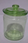 Vintage URANIUM Green DEPRESSION GLASS Vaseline 4-1/2" Jar CANISTER Glows