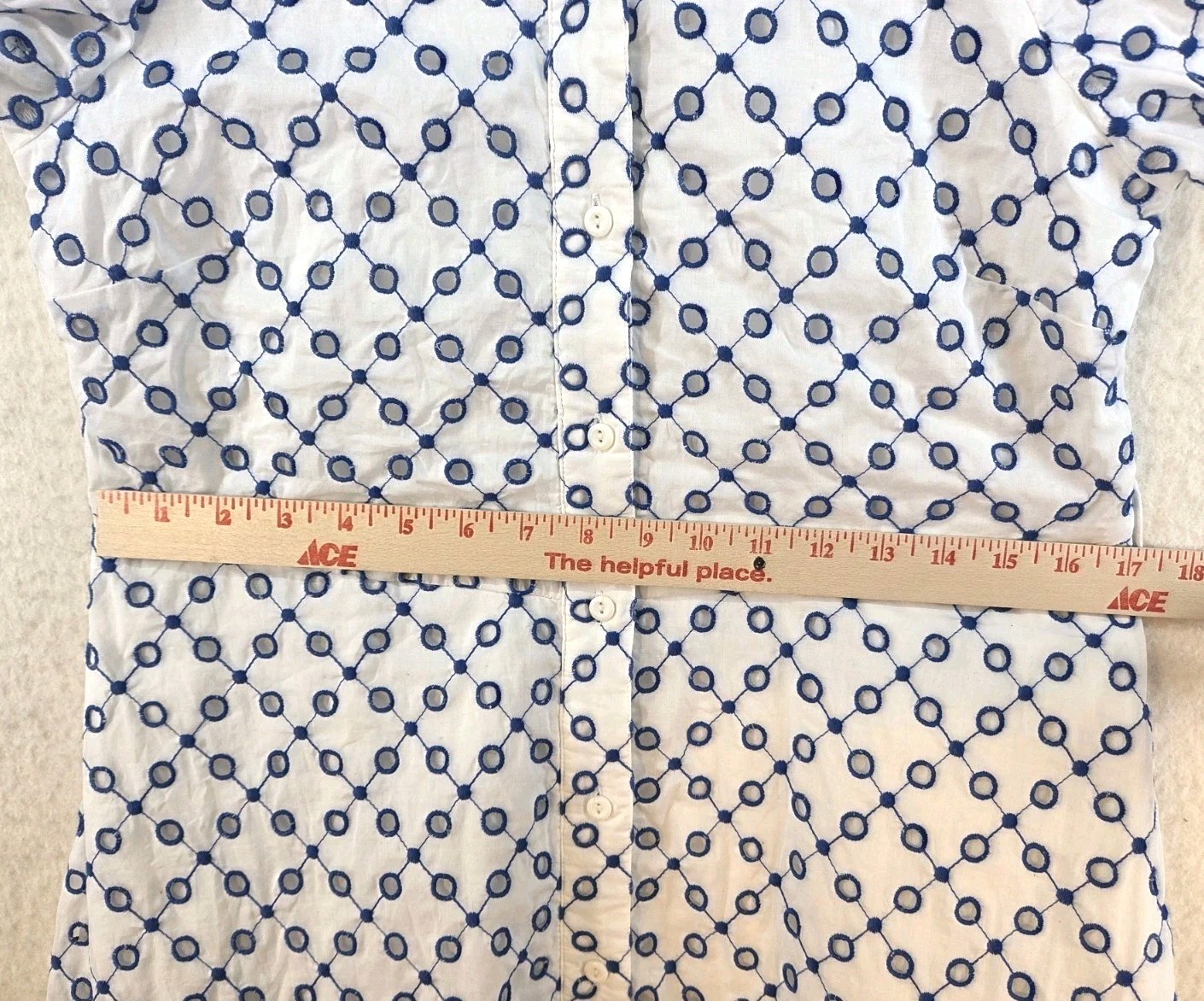 Alexis Women's Casual Dress White w/ Blue Eyelet Embroidered Sz Sm - Belted