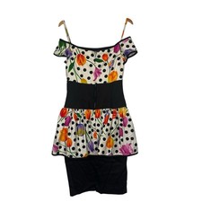 VTG A.J. Bari Womens Peplum Dress Polka Dot Floral Tulip Party Retro 80s Size 4