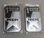Lot of 2 - MCM .999 Fine Silver 1 Troy Ounce Bars - Modern Coin Mart - Star Bars