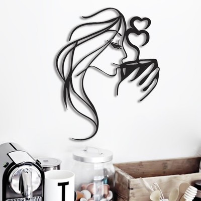 3D Black Metal Coffee Wall Art Bar Sign Decor,Kitchen Line Art Wall Decor,Wom...