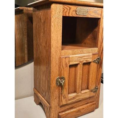 White Clad Simmons Hardware Co Oak Ice Box Side Table Vintage Wood