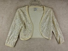 White House Black Market Women's Sequins Cropped Open Front Cardigan Top Size M