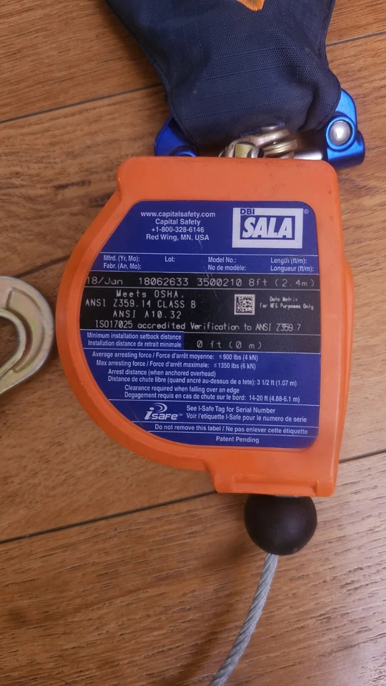 Doble Gancho 3M -SALA doNano-Lok Borde Línea de Vida Auto-Retráctil, Cable, 8 ft. Foto 4 de 4