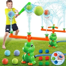 VATOS Water Sprinkler Baseball Outdoor Toy for Kids, 4 in 1 Dinosaur 360° Spin S