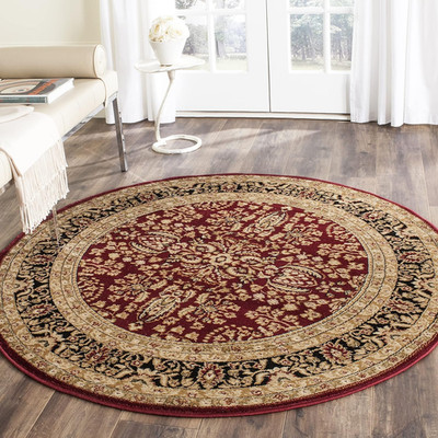 Lyndhurst 10' Round Area Rug - Red & Black, Traditional, Easy Care, Non-Shedding