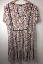 Roman Boho Zigzag Print Dress Size 20 Brown Short Sleeve Casual