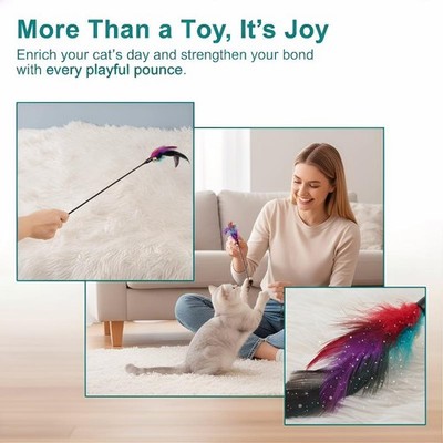 5pcs/set Cat Interactive Wand Colorful Feather Chicken Feather Cat Stick Bell
