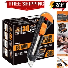 18mm Razor Sharp Utility Knife Set - 36 Pack with Smooth Retractable Mechanism