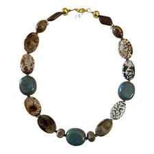 Mixed 18” Genuine Agate Necklace, Oval Beads, Lobster Claw Clasp, Earth Tone