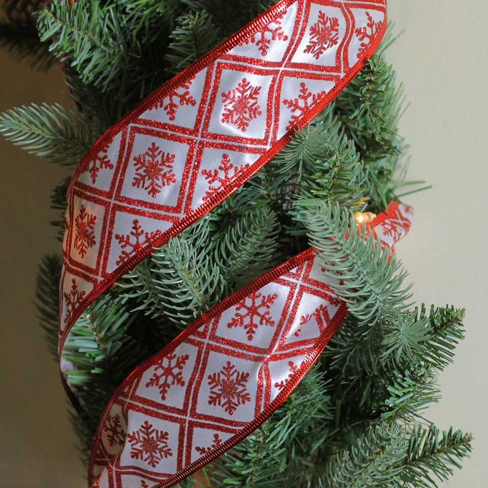 Northlight 12 White and Red Snowflake Wired Christmas Ribbon Spools - 2.5" - Image 3 of 3