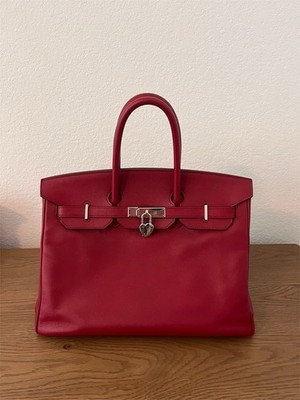 Hermès Birkin 35 Red Epsom Silver Palladium Hardware   Authentic  