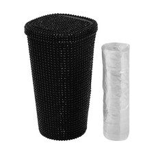 Car Trash Can Trash Bin Rhinestones Portable 3.5" Length 3.5" Width 6.3" Black