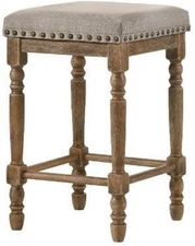 Farsiris Fabric Counter Height Stool in Beige and Weathered Oak