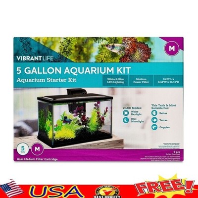 5 Gallon Glass Aquarium Kit W/ LED Light Medium Power Filter Small Fish Setup US