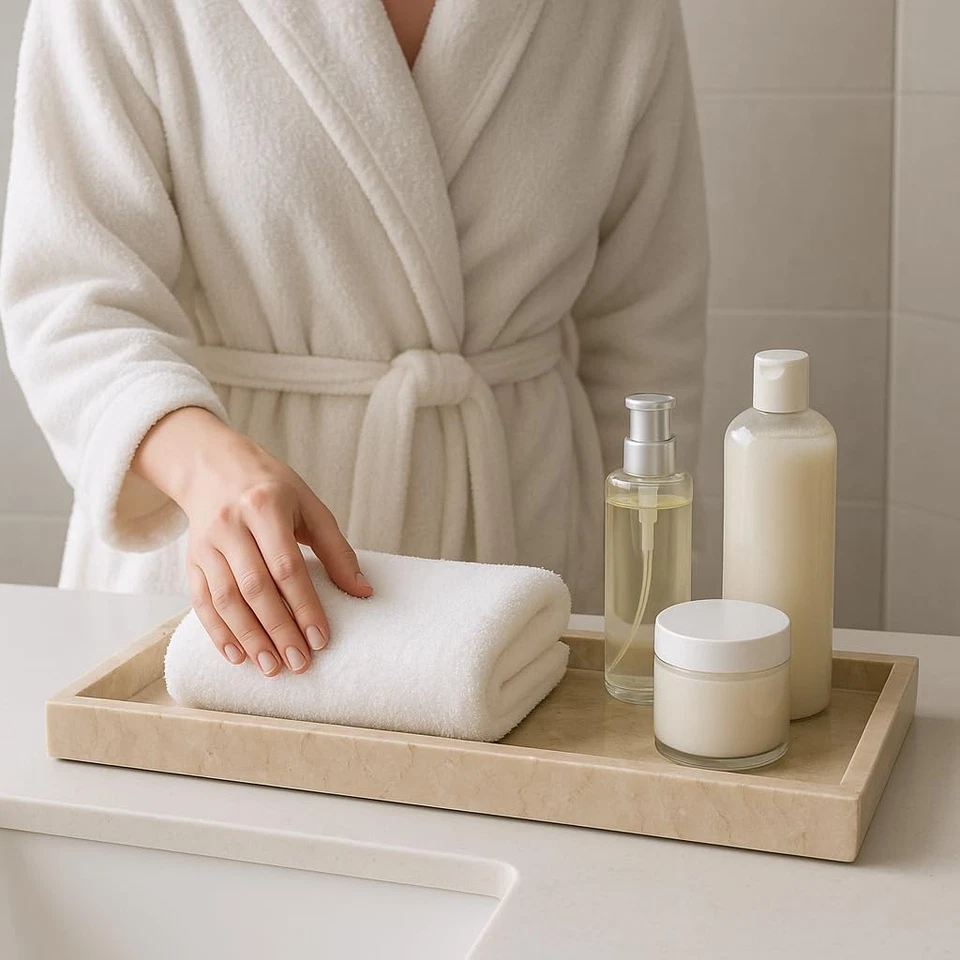 Natural Java Marble Tray Handcrafted Stone Organizer for Bathroom Vanity Offi... - Image 3 of 4