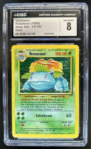 1999 Pokemon Unlimited Venusaur Rare Holo #15/102 CGC 8