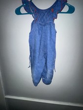Vtg Evy Of California 24M Infant Girls One Piece Snap Blue Ruffled Overalls