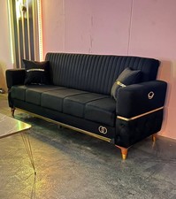 BRAND NEW BLACK & GOLD SOFA BED WITH STORAGE 3 SEATER AND 2 SEATER, 2 PILLOWS