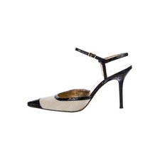 Dolce & Gabbana vintage Slingback Pumps Womens 38 EU Cream Black Snakeskin Heel