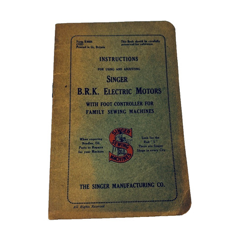 SINGER NÄHMASCHINE MANUELL BRK ELEKTROMOTOREN FORM K4466 935 VINTAGE BUCH
