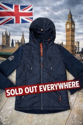Superdry British Design Storm Hybrid Ziphood Jacket Men s Black Hooded NWT