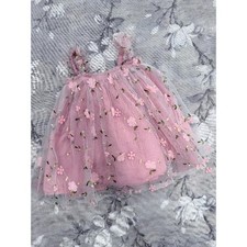Pink Floral Embroidered Tulle Dress Girls Toddler Fairy Princess Cottagecore