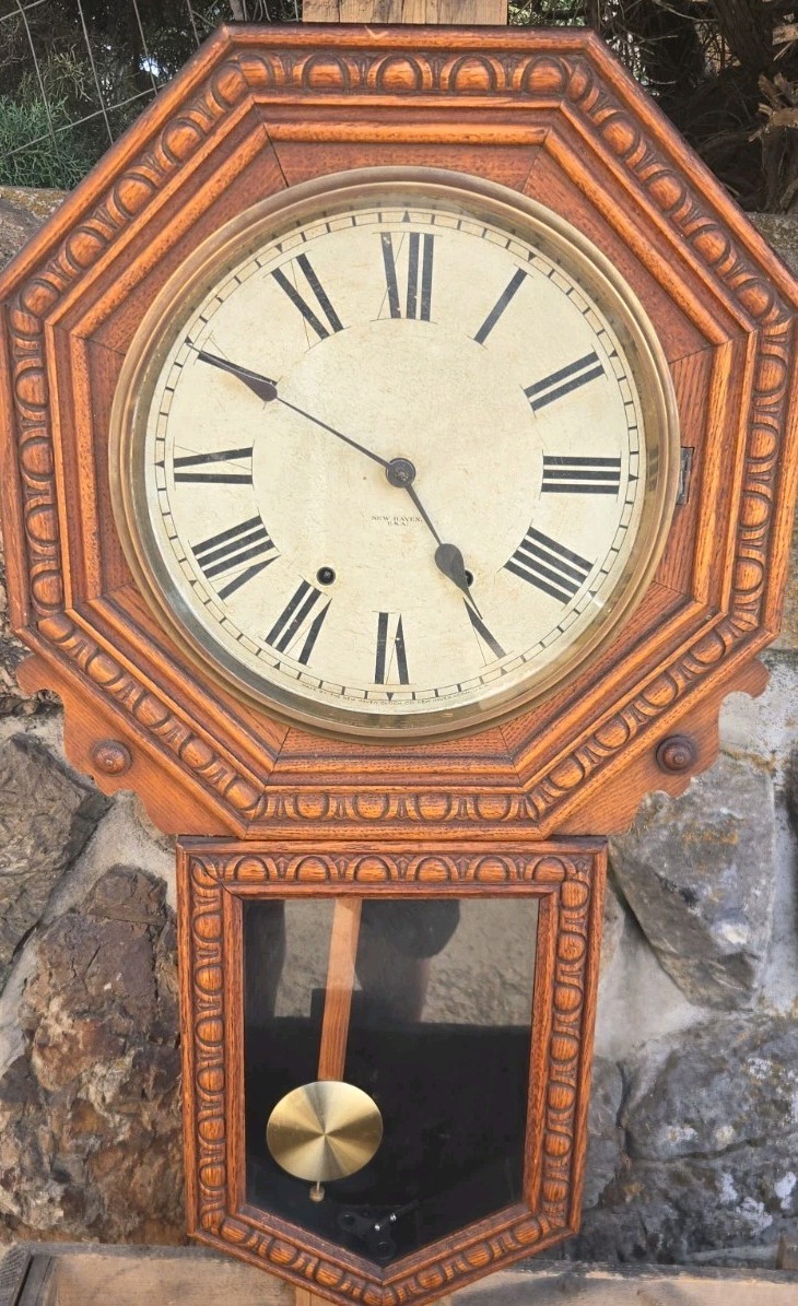 Antique New Haven Regulator Wall Clock 1860s Long Drop Nice Clock ! 33" Tall