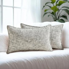 Throw Pillow Covers 12x20 Set of 2 Chenille Tweed 20" x 12" Pack of 2 Black