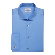 Calvin Klein Infinite Non-Iron Slim Fit Men's Blue Dress Shirt 17 34/35 XL