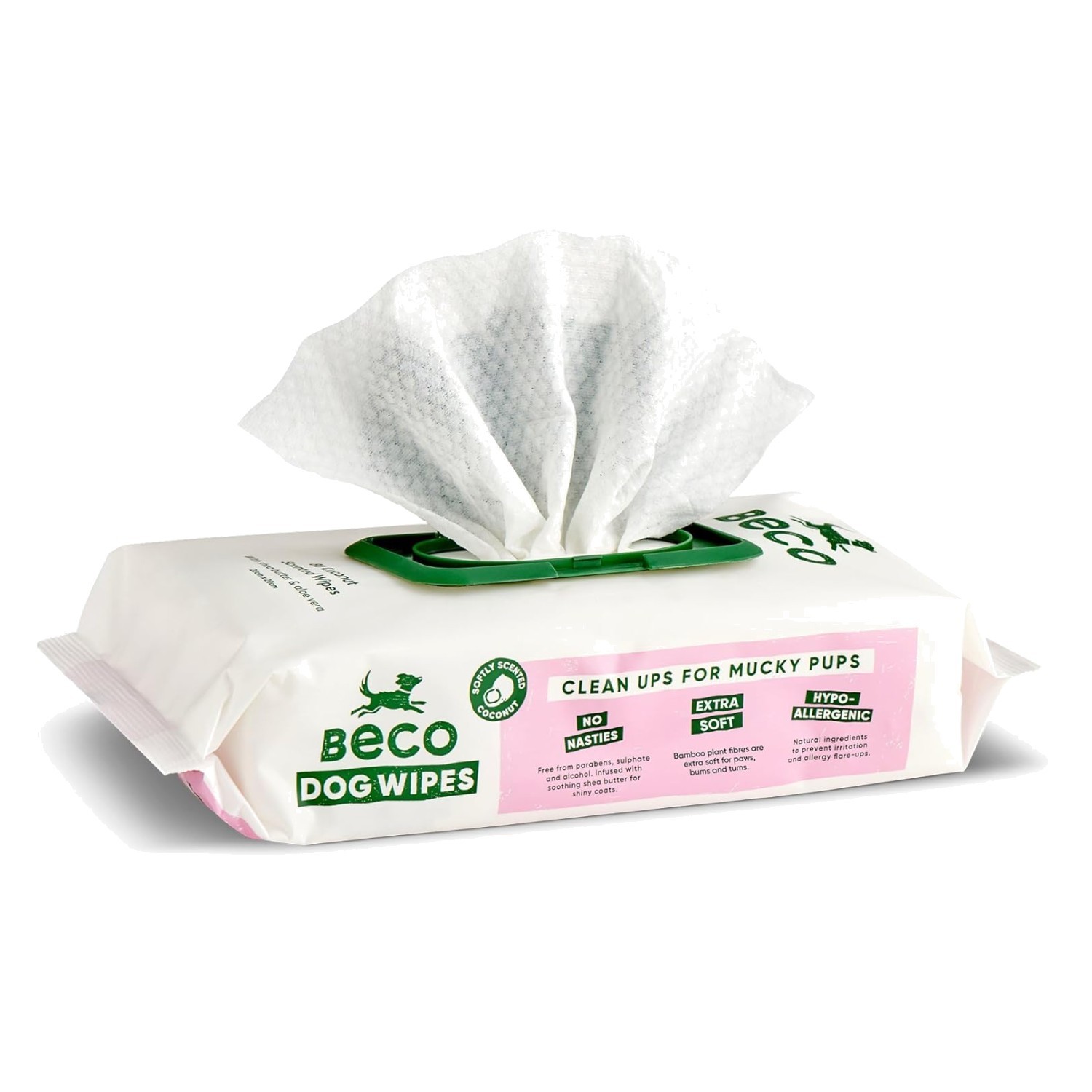 Beco Dog Wipes - 1 Pack of 80, Coconut Scented, For Paws, Body and Bum,