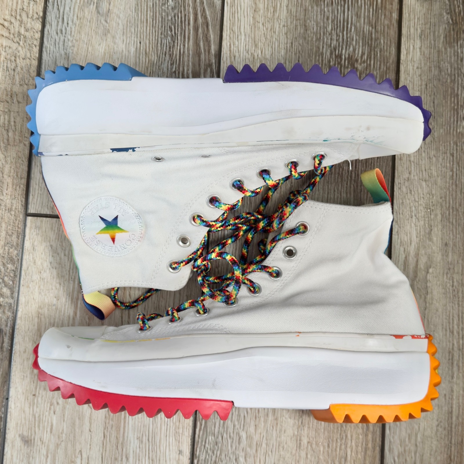 Converse Run Star Hike Hi Mens US 9.5 Womens 11 170824C White Rainbow Pride Read thumbnail 4