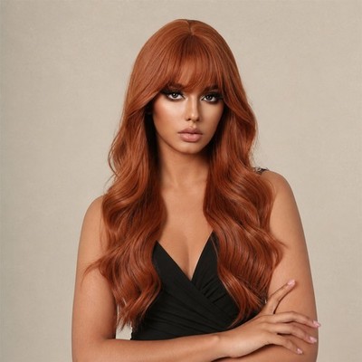 Anziehperücke With Fringe Long Wavy Kupferrot Hitzebeständiges Kunsthaar