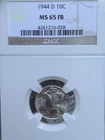 1944 D NGC MS65 FB Full Bands - Silver Mercury Dime 10c